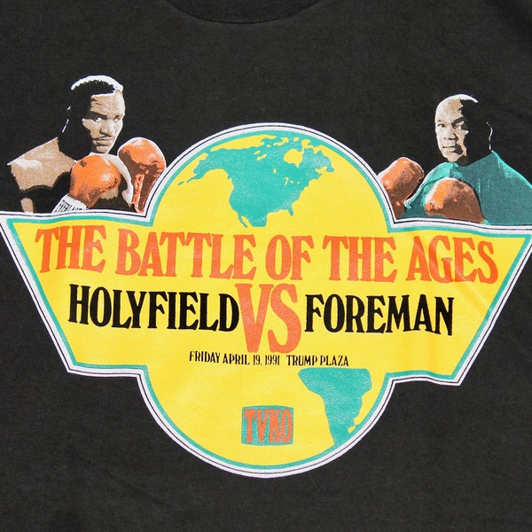 XL * vtg 90s 1991 Holyfield v Foreman boxing t shirt * evander george * 19.177