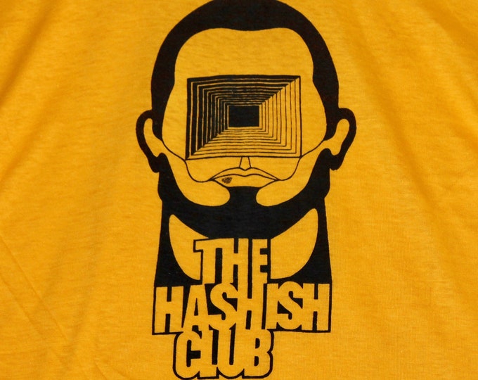 S * NOS vtg 70s 1975 The Hashish Club broadway play t shirt * hash marijuana psych psychedelic * 16.139