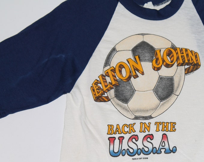 2XS * vintage 70s 1979 Elton John Back In The USSA tour raglan t shirt * soccer * 45.171