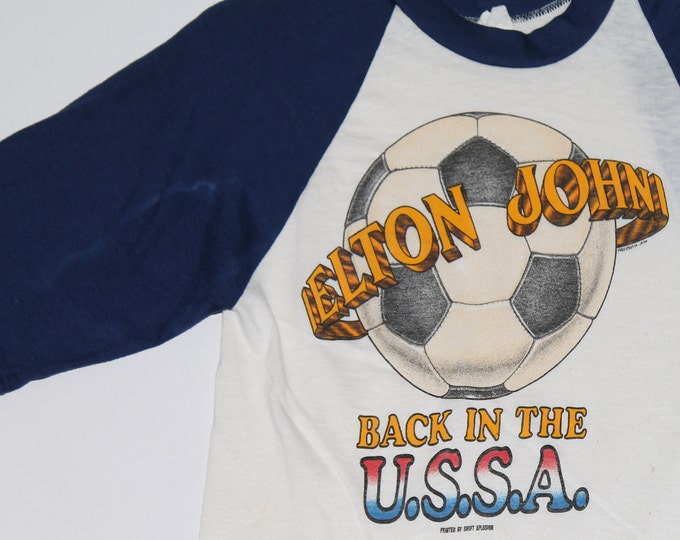 2XS * vtg 70s 1979 Elton John Back In The USSA tour raglan t shirt * soccer * 45.171