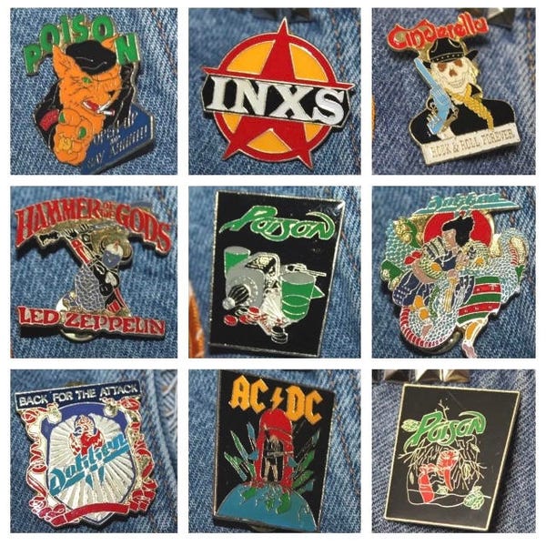 Lot of 9 * NOS vtg 80s licensed enamel pin for shirt jacket hat Glam Metal * 9D