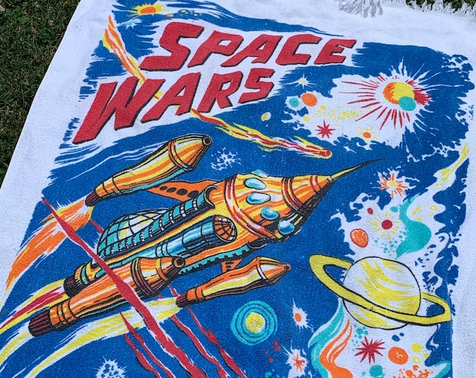 vtg 70s Space Wars beach towel * scifi alien movie planets