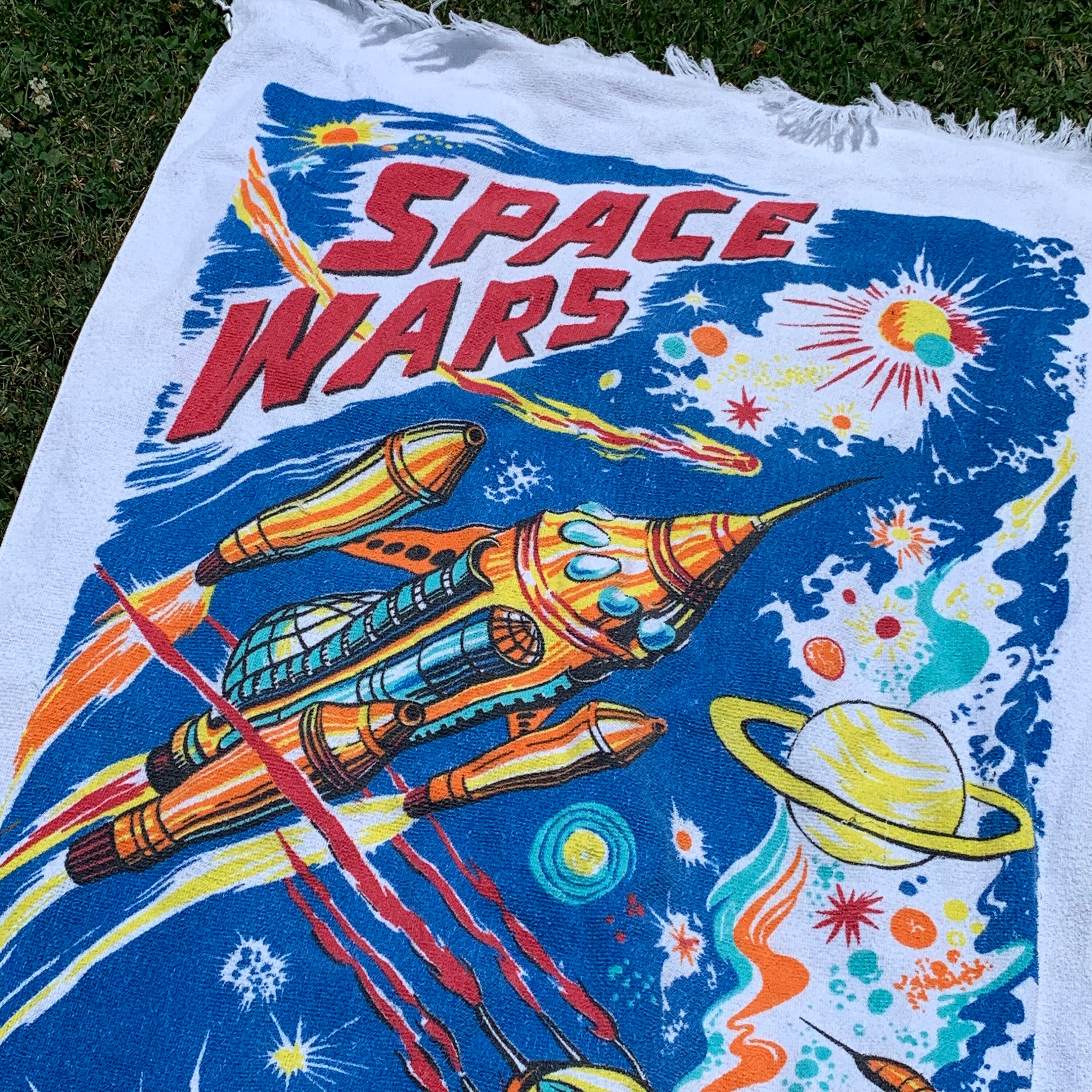 vtg 70s Space Wars beach towel * scifi alien movie planets