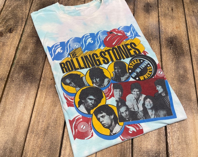 M * vintage 80s 1989 The Rolling Stones steel wheels tie dye tour t shirt * 54.200