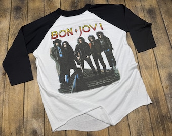 L vintage 1989 Bon Jovi The Brotherhood tour t shirt * New Jersey raglan concert jersey 80s