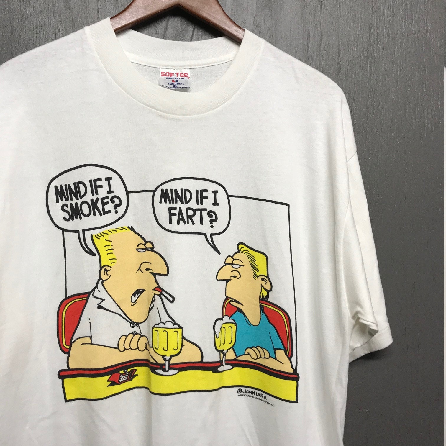 XL nos vintage 90s Mind If I Smoke / Fart comic t shirt