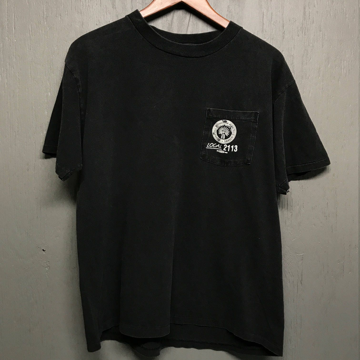 L vintage 90s 1994 Union Worker pocket t shirt