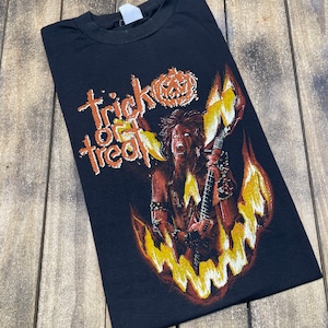 S * vintage 80s 1986 Trick Or Treat movie t shirt * vhs horror * 34.194 Ozzy Osbourne Gene Simmons KISS Fastway