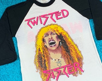 S * vintage 80s 1984 Twisted Sister stay hungry I Wanna Rock raglan t shirt * 65.196 metal tour
