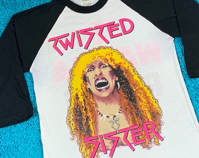 S * nos thin vtg 80s 1984 Twisted Sister stay hungry I Wanna Rock raglan t shirt * 65.196 metal tour