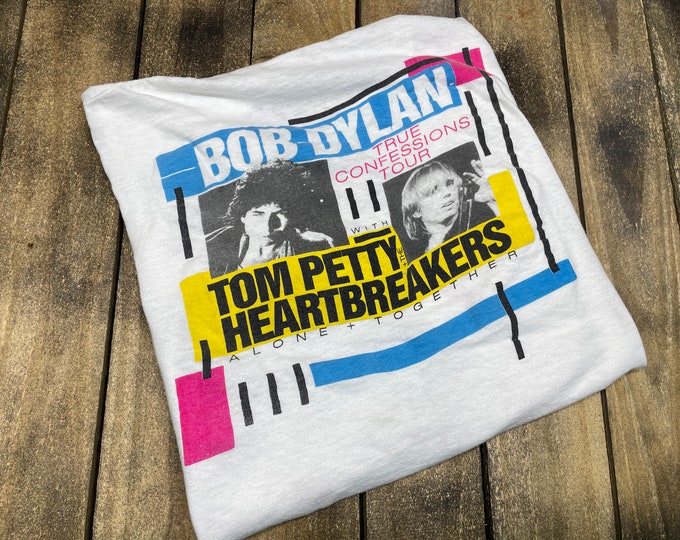 S * vintage 1986 Bob Dylan Tom Petty tour t shirt * concert 80s band tee * 52.215