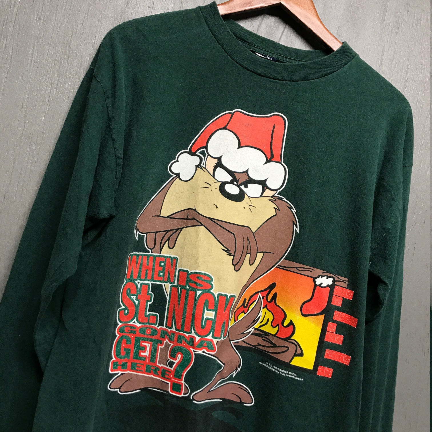T-shirt Vintage Looney Tunes Tasmanian Terror Manches Longues - Taille Youth XL - 1997 - Occasion Très Bon état