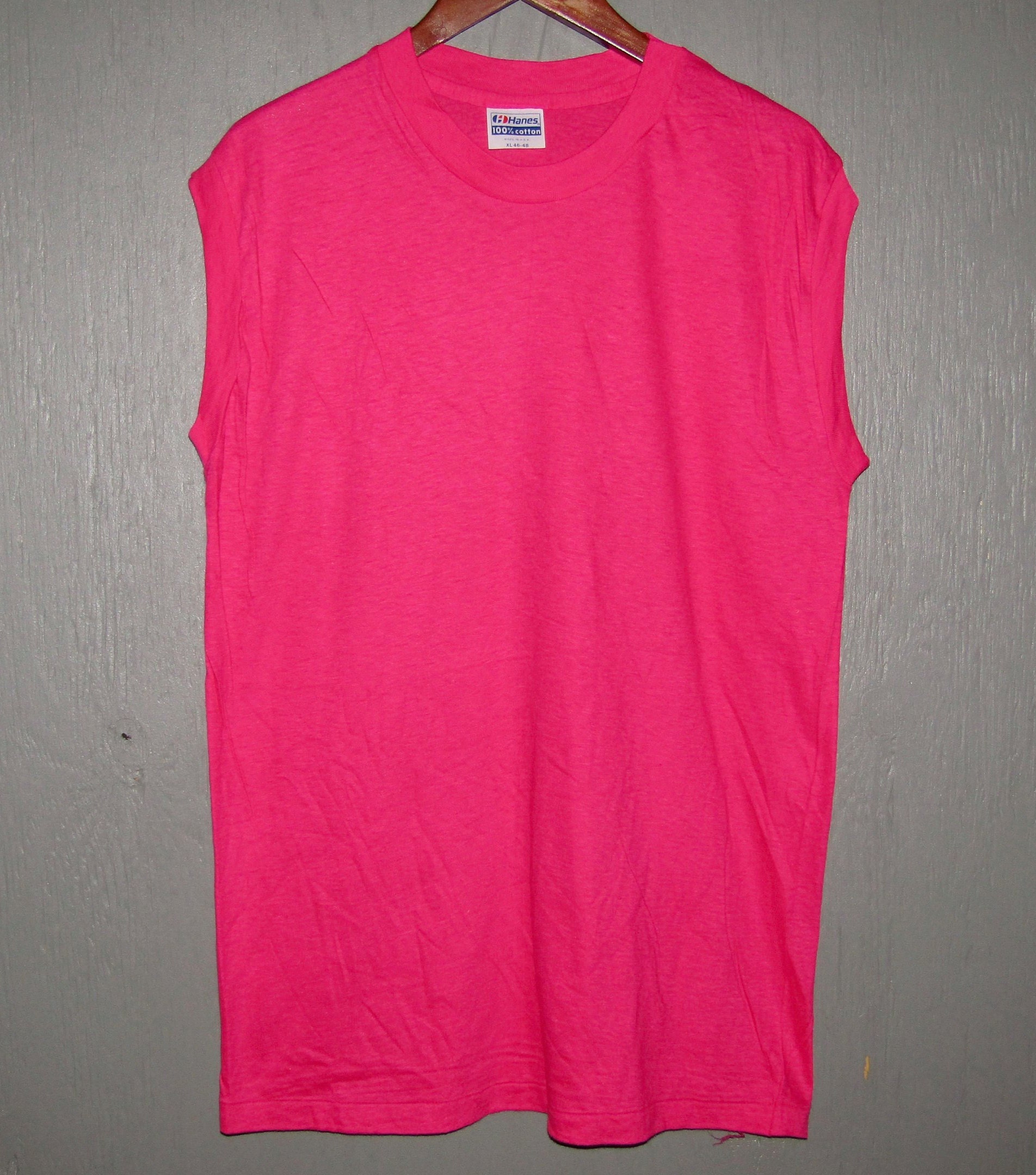 influenza Interessant erklære L * NOS vtg 80s Blank Hanes muscle t shirt * Fuchsia * 38.166 pink