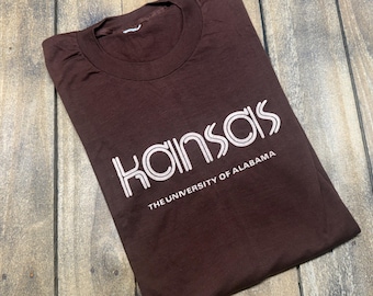 M * vintage 1976 Kansas tour t shirt University of Alabama Crew * 70s band prog Leftoverture