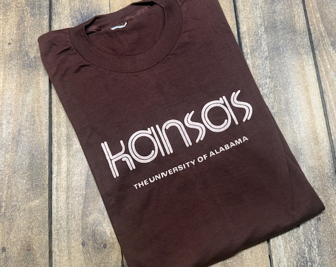 M * vintage 1976 Kansas tour t shirt University of Alabama Crew * 70s band prog Leftoverture