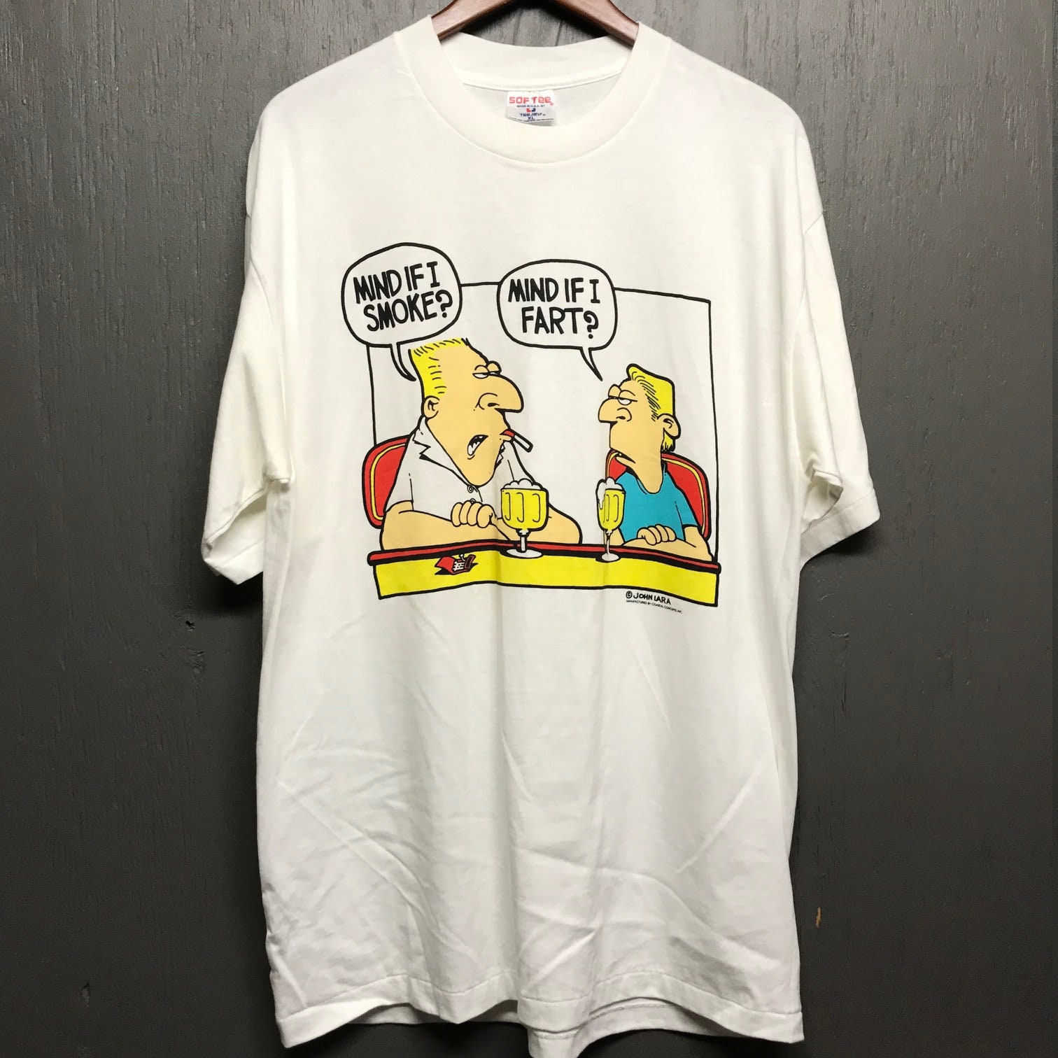 XL nos vintage 90s Mind If I Smoke / Fart comic t shirt