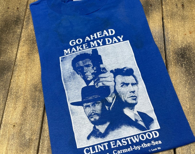 L * deadstock vintage 80s 1986 Clint Eastwood mayor t shirt * movie carmel by the sea  * 53.158