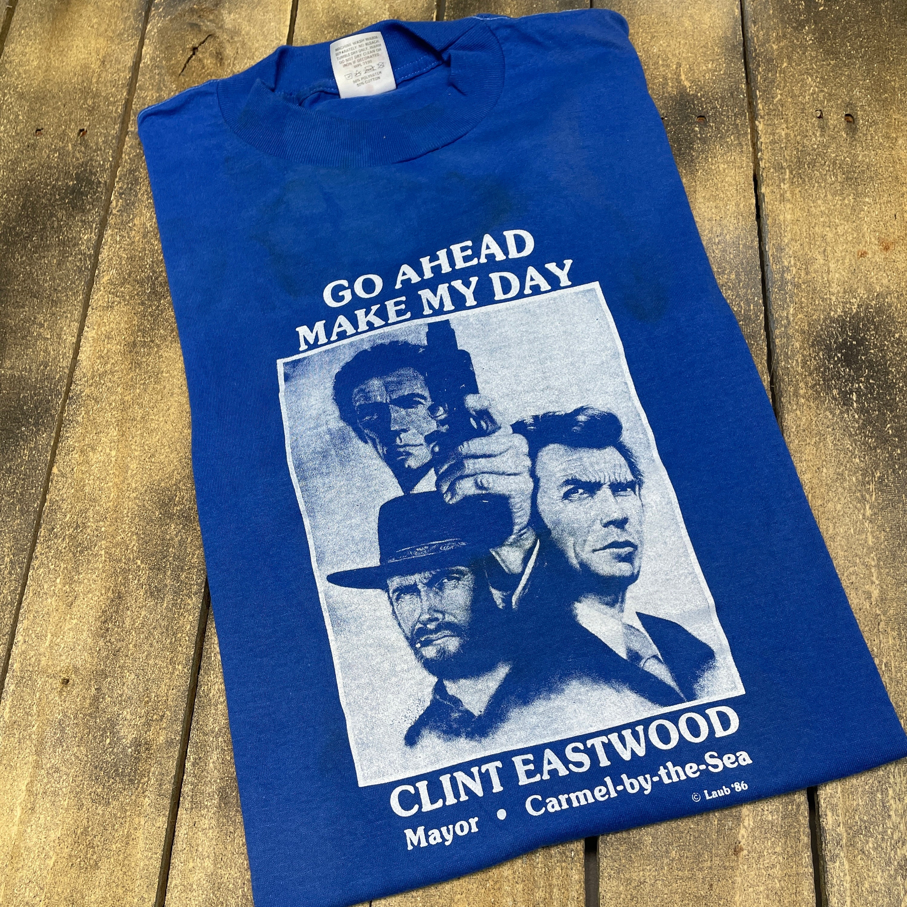 L * deadstock vintage 80s 1986 Clint Eastwood mayor t shirt 