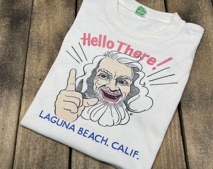 XS * vintage 60s 70s The Greeter Laguna Beach California t shirt * Eiler Larsen tourist * 20.144