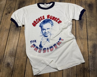 S * vintage 70s 1972 Archie Bunker For President t shirt * all in the family tv show