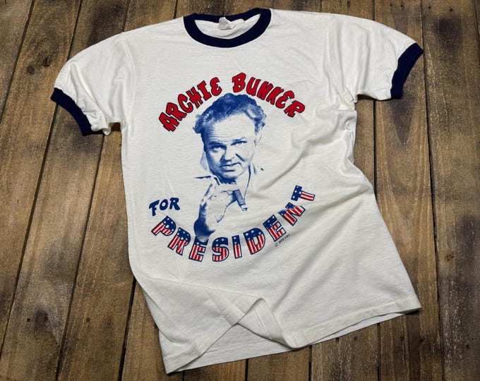 S * vintage 70s 1972 Archie Bunker For President t shirt * all in the family tv show