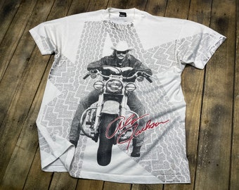 XL * vintage 90s Alan Jackson all over print motorcycle t shirt * aop country music tour * 3.218