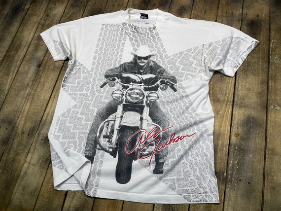 XL * vintage 90s Alan Jackson all over print moto… - image 1