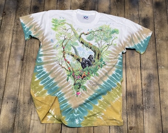 XL deadstock vintage 90s 1992 LIQUID BLUE tie dye t shirt nature earth all over print