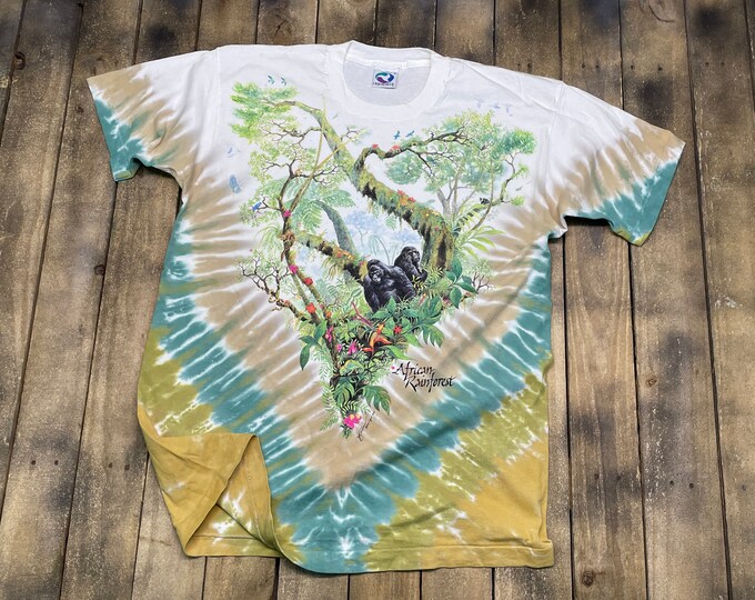 XL deadstock vintage 90s 1992 LIQUID BLUE tie dye t shirt nature earth all over print