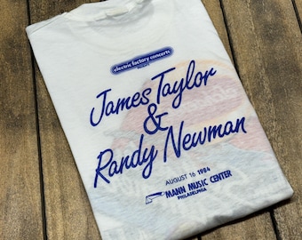 S vintage 1984 James Taylor & Randy Newman philadelphia concert t shirt Mann Music Center