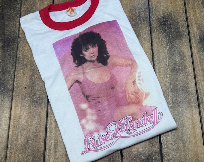M * vintage 1983 Louise Mandrell too hot to sleep ringer t shirt * concert tour country music 80s