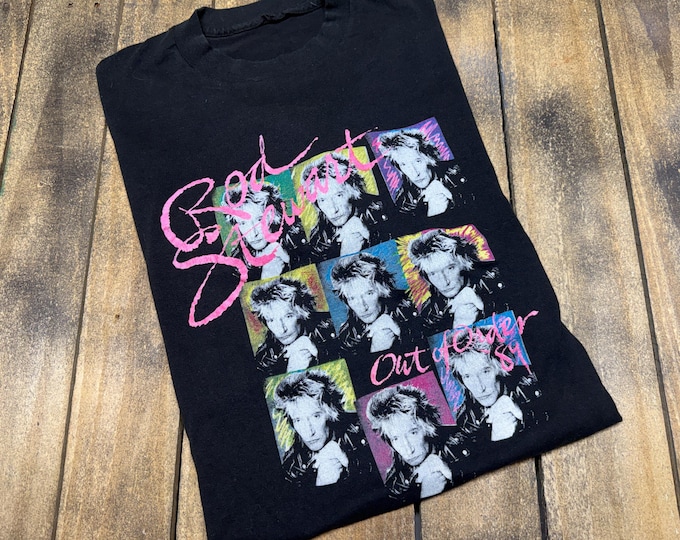 M vintage 1989 Rod Stewart tour t shirt *  concert band 80s