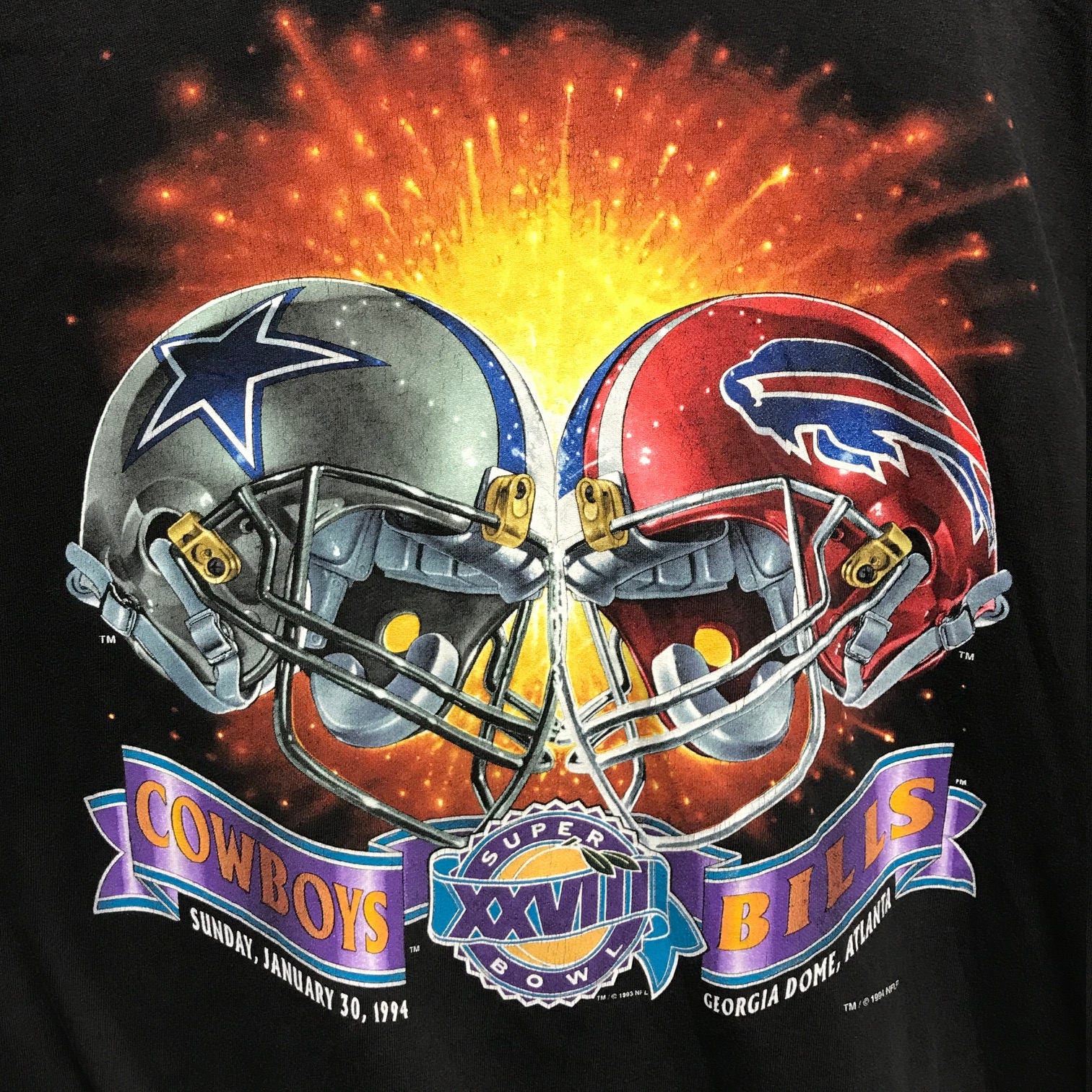 XL faded vintage 90s 1994 Dallas Cowboys Buffalo Bills Super Bowl t shirt