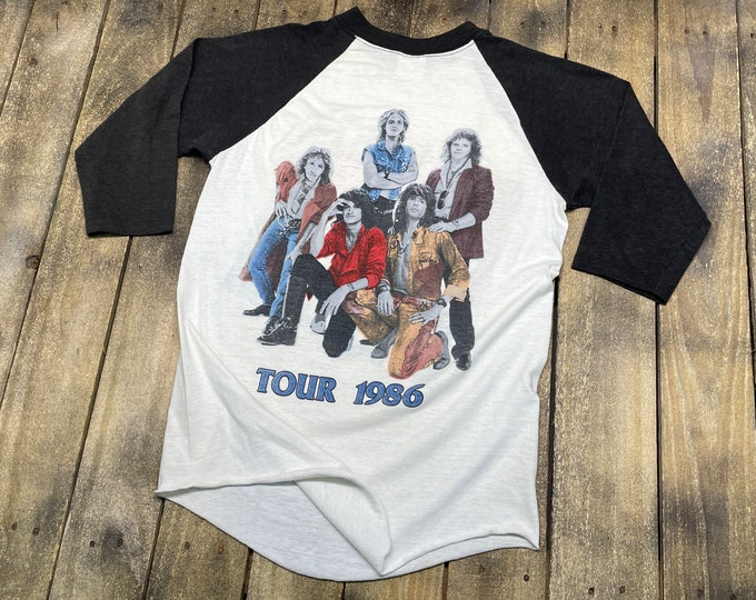 S * vintage 80s 1986 Aerosmith done with mirrors tour raglan t shirt * 50.175