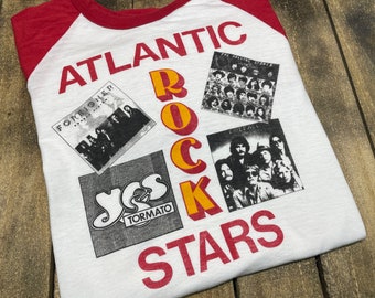 L * vintage 70s 1978 Atlanta Records Rolling Stones Yes Foreigner Firefall raglan t shirt * 59.177 promotional promo tour