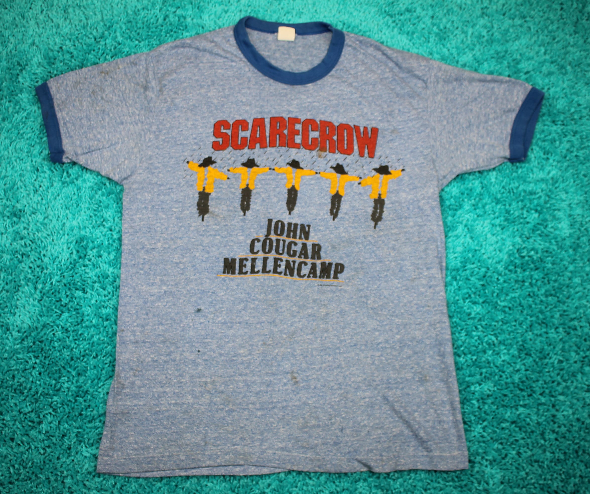 M * thin vtg 80s 1985 John Cougar Mellencamp scarecrow heather blue ...