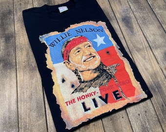 L * vintage 90s Willie Nelson honky tonk hero live t shirt * tour single stitch 70.162