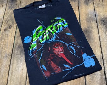 M vintage 1989 Poison open up and say ahh t shirt * glam tour band concert 80s band