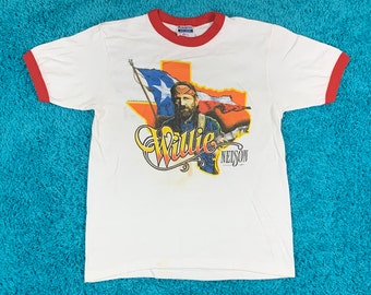 S * vintage 80s 1984 Willie Nelson tour t shirt * ringer outlaw classic country * 71.161