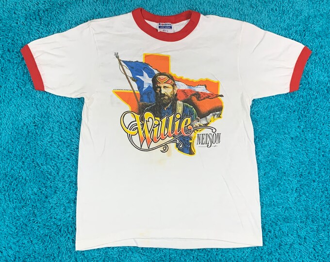 S * vintage 80s 1984 Willie Nelson tour t shirt * ringer outlaw classic country * 71.161