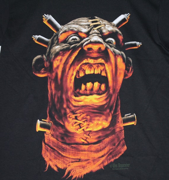 S * NOS vtg 90s monster horror art t shirt * wes b