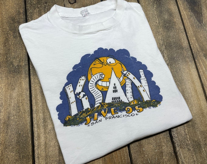 L * vintage 70s KSAN Jive 95 San Francisco radio station t shirt * 46.181 movie concert tour dj psych rock 60s
