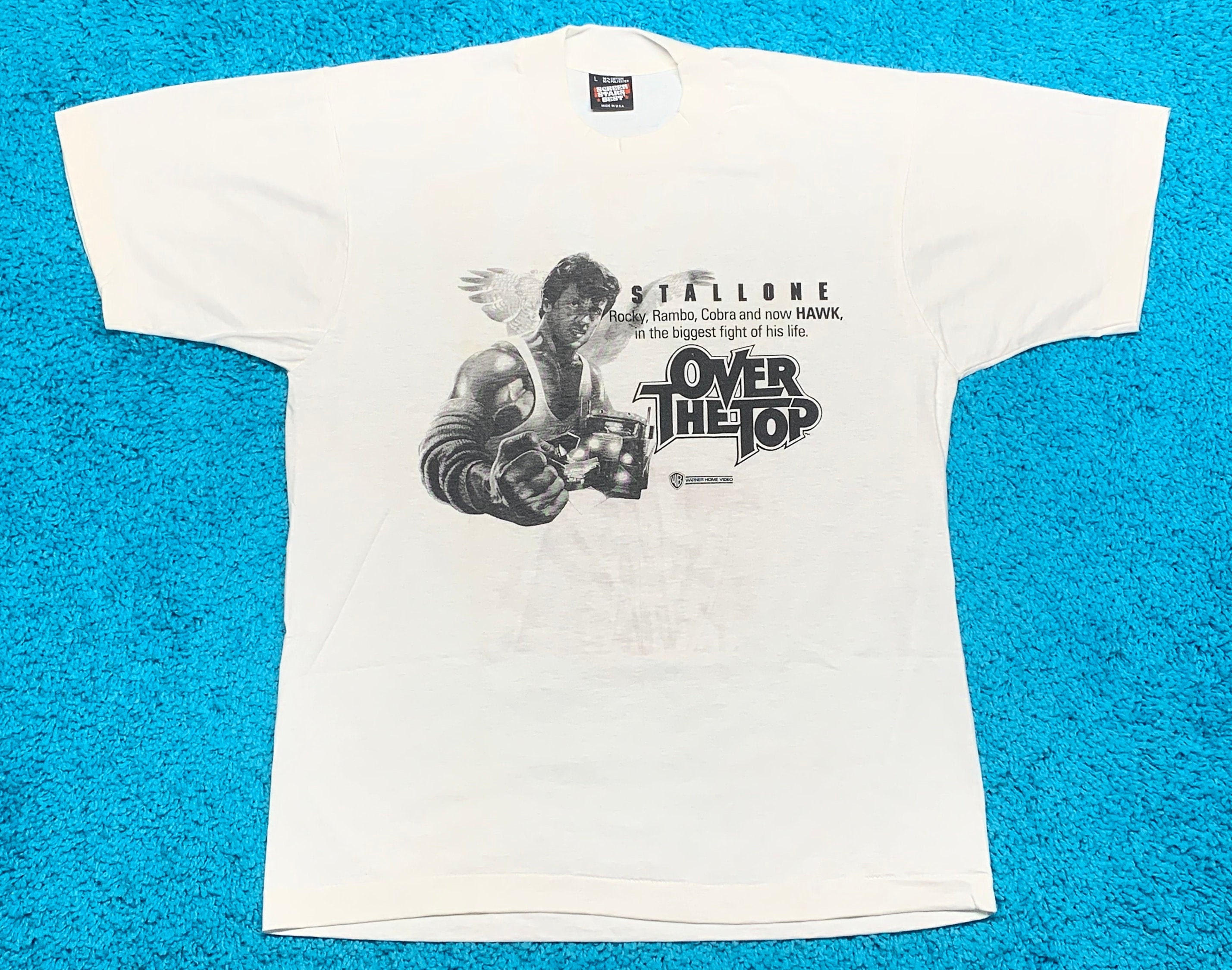 L * NOS vtg 80s Over The Top movie vhs promo t shirt * Sylvester