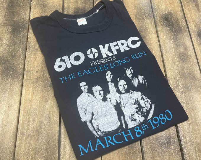 S * vtg 1980 The Eagles san francisco concert t shirt * tour 610 KFRC radio long run band
