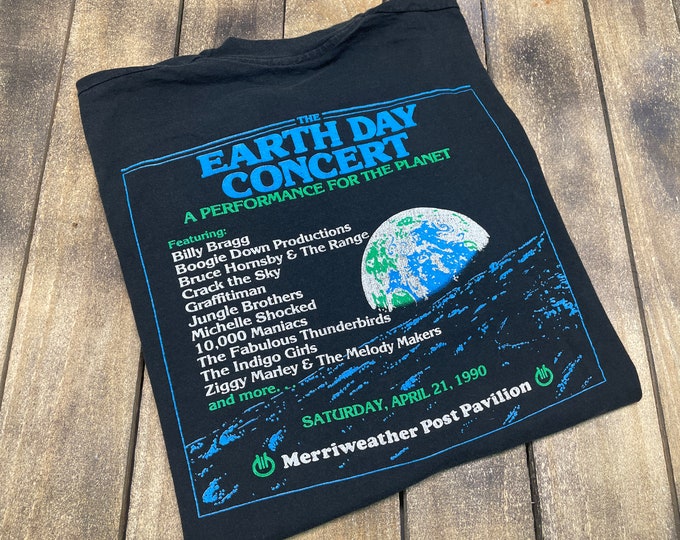 M * vintage 1990 Earth Day concert t shirt * BDP krs one 10,000 maniacs indigo girls john trudell jungle brothers rap * 70.168