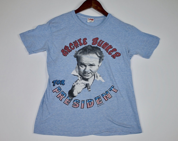 S * vtg 70s 1972 Archie Bunker For President t shirt * all in the family tv show * 16.112