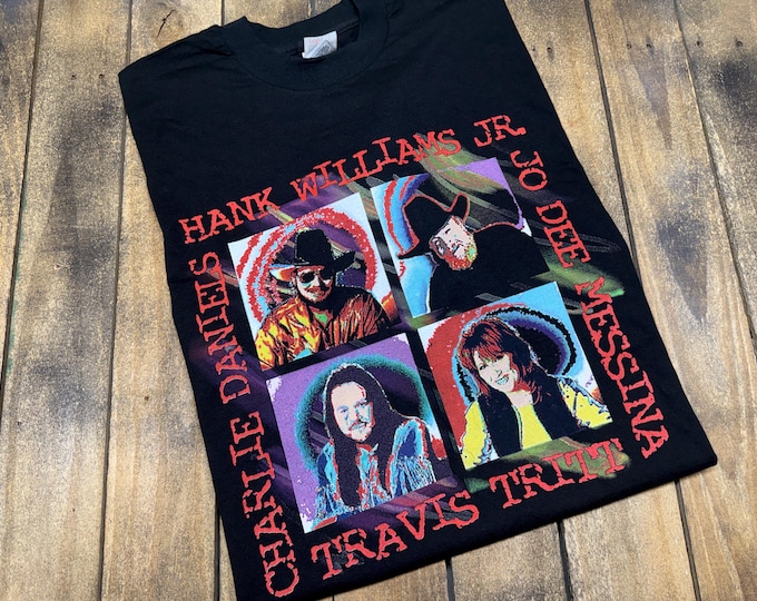 XL * vintage 1996 Hank Williams Jr Traviss Tritt Jo Dee Messina Charlie Daniels FOTL Country Comfort tour t shirt * fruit of the loom