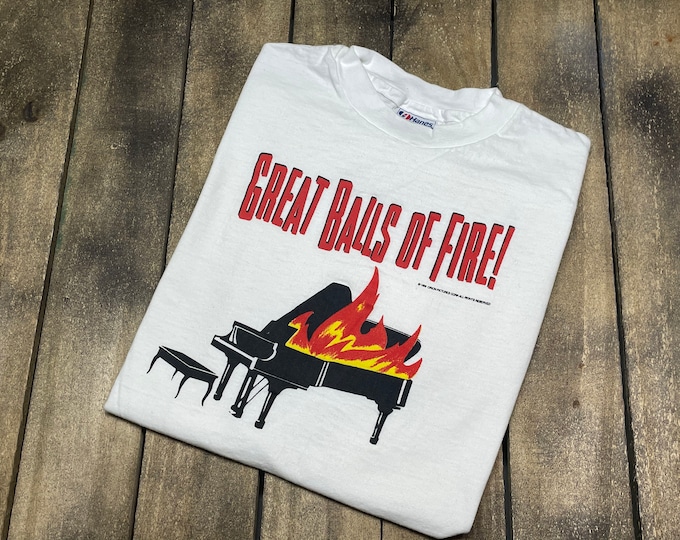 M * vtg 80s 1989 Jerry Lee Lewis movie Great Balls Of Fire t shirt * 10.182