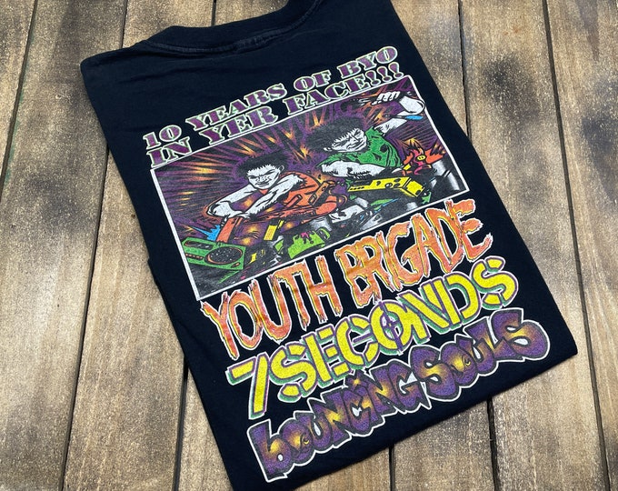 BYO Records Youth Brigade 7 Seconds Bouncing Souls XL vintage 90s punk t shirt * tour 77.146