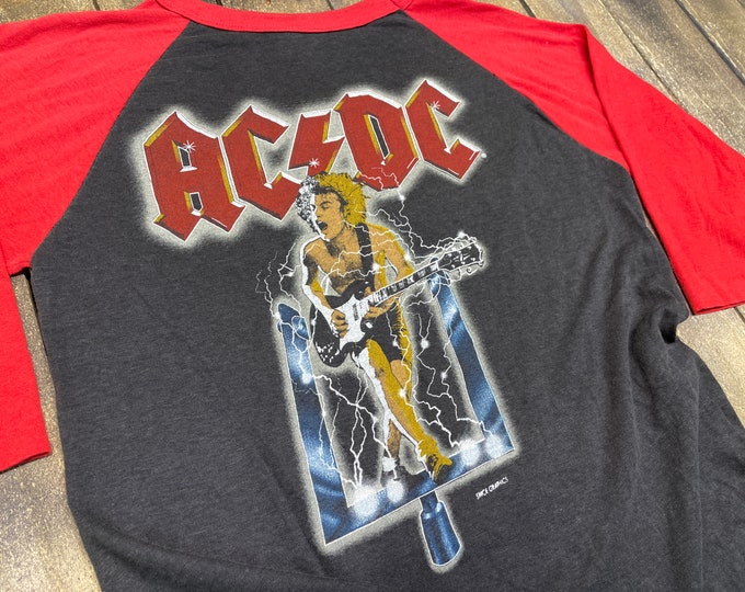 S/M * vintage 80s 1983 AC/DC raglan t shirt * concert tour acdc ac dc small medium * 37.170